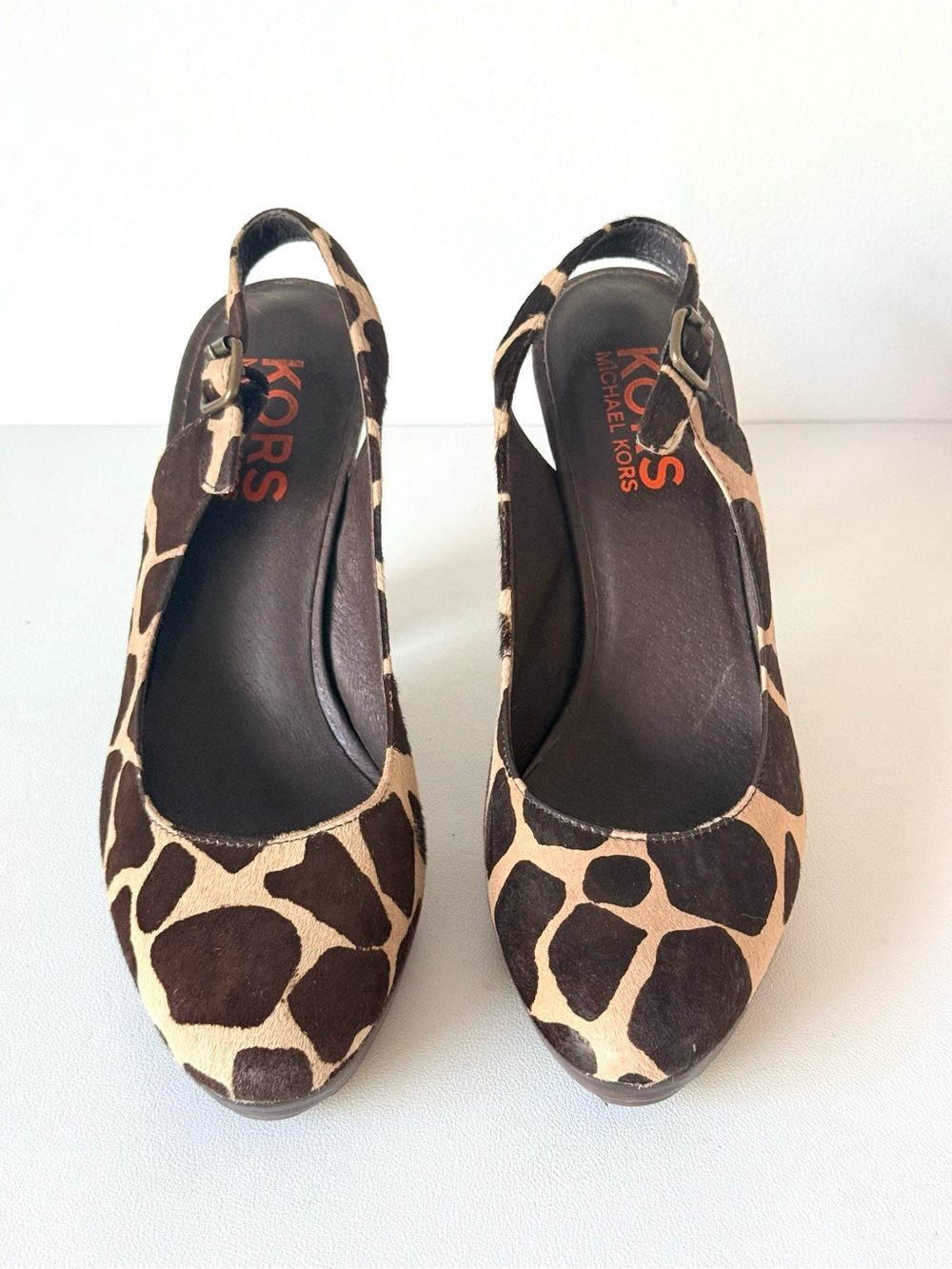 Michael Kors Giraffe Print Calf Hair Slingback Heels Leather Stacked Heel - Picture 3 of 10